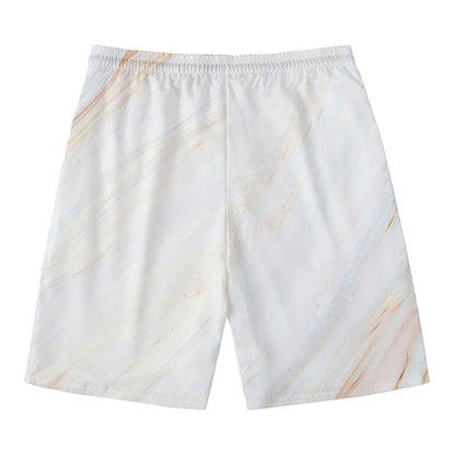 White Brown Smooth Marble Print Men's Swim Trunks