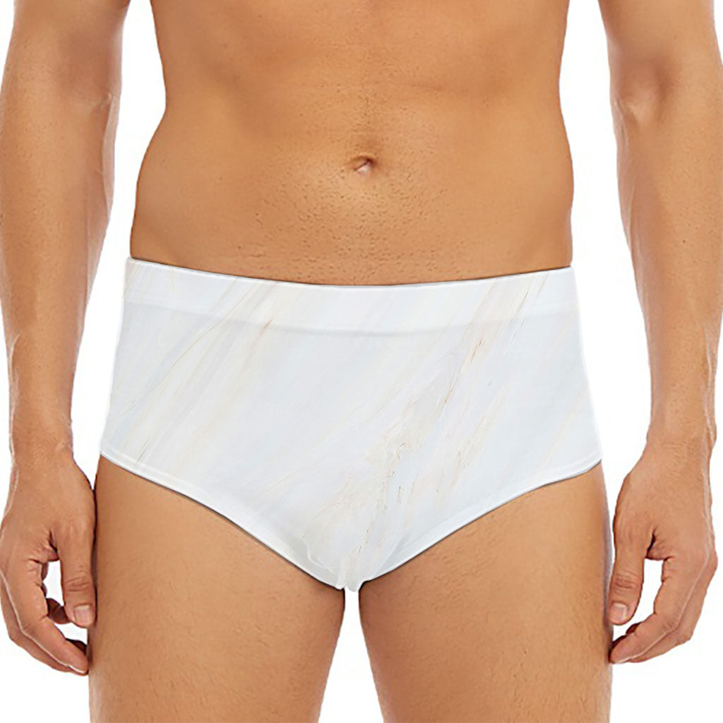 White Brown Smooth Marble Print Men's Triangle Swim Briefs