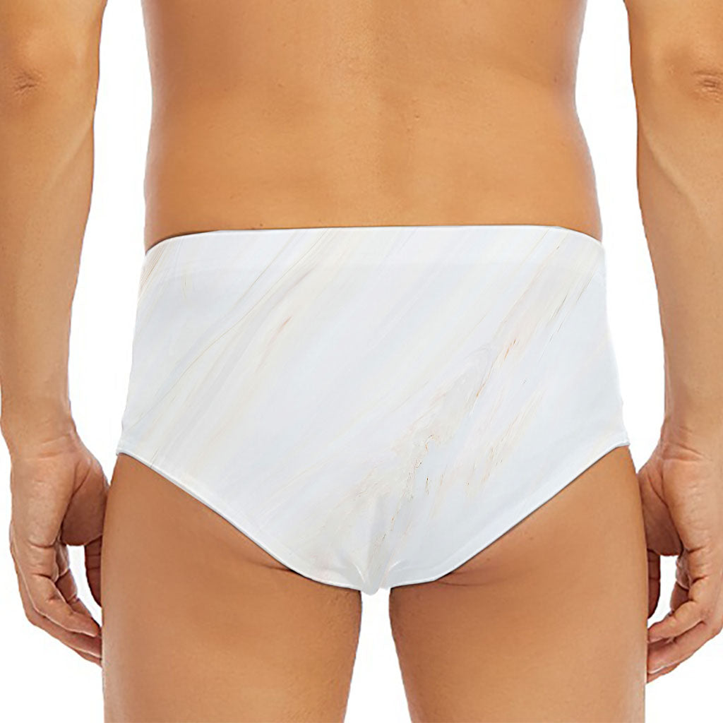 White Brown Smooth Marble Print Men's Triangle Swim Briefs