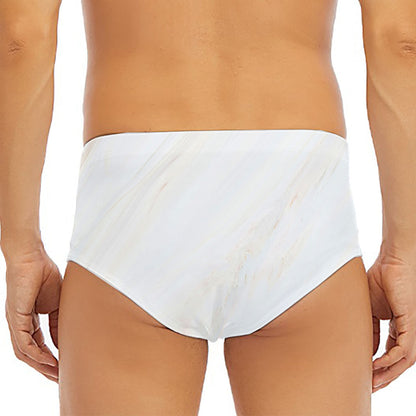 White Brown Smooth Marble Print Men's Triangle Swim Briefs