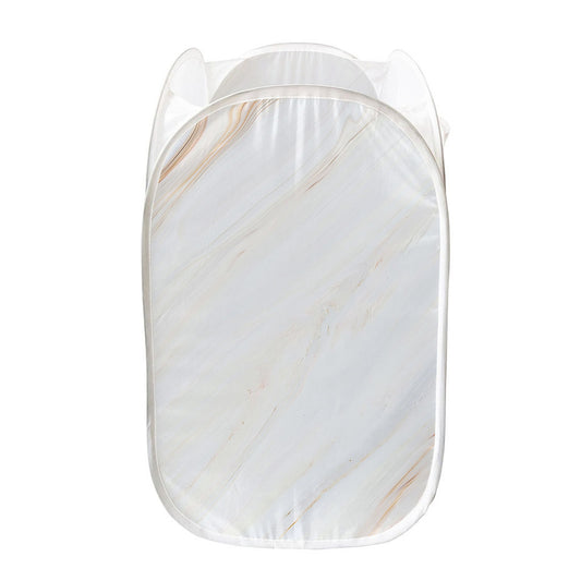 White Brown Smooth Marble Print Mesh Laundry Hamper