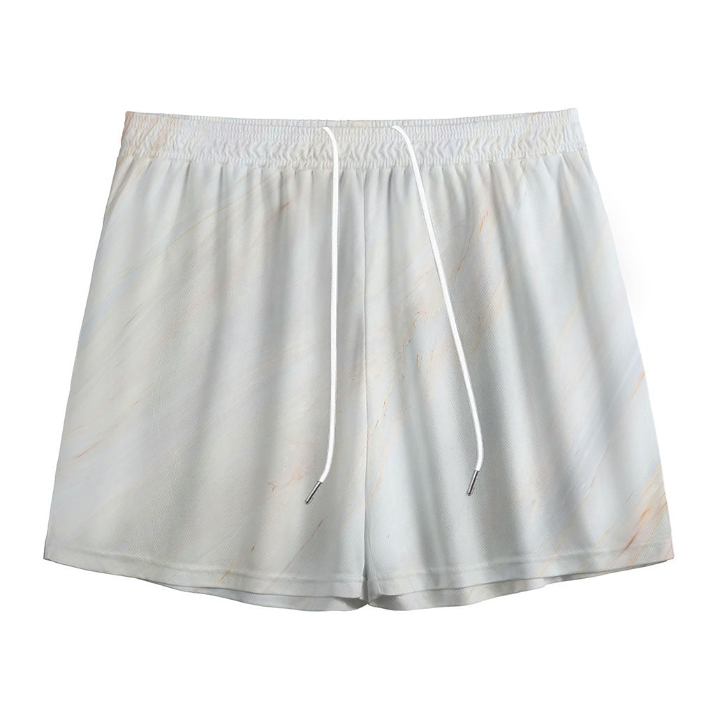 White Brown Smooth Marble Print Mesh Shorts