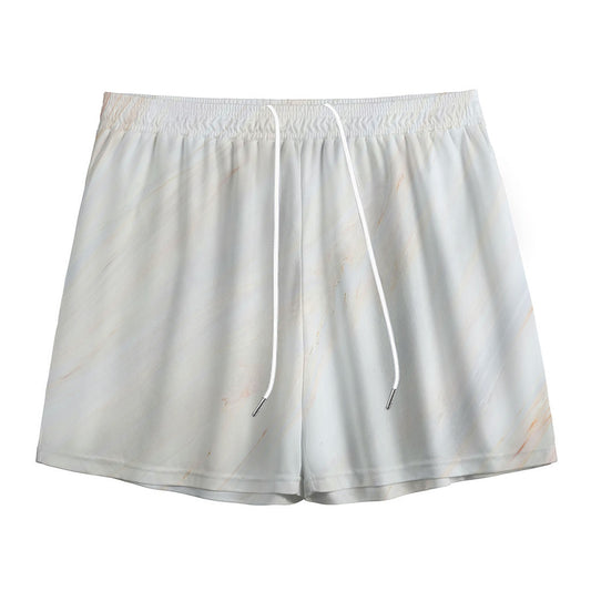 White Brown Smooth Marble Print Mesh Shorts
