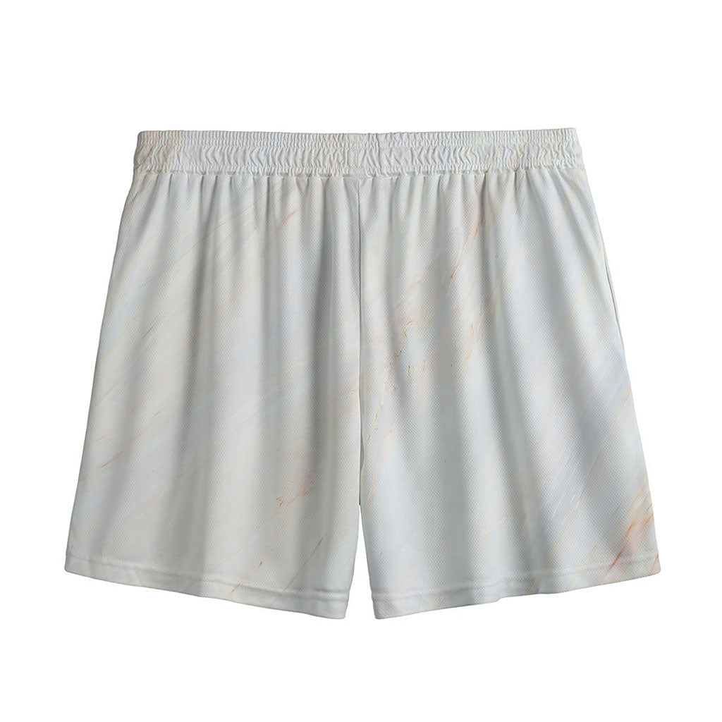 White Brown Smooth Marble Print Mesh Shorts
