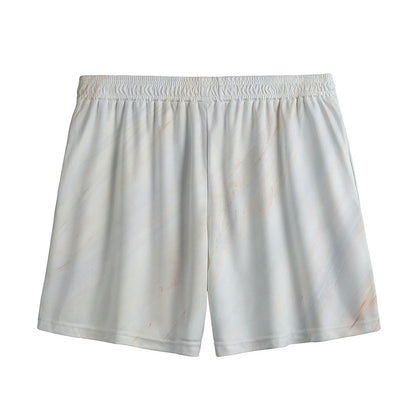 White Brown Smooth Marble Print Mesh Shorts