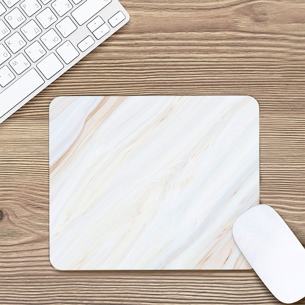 White Brown Smooth Marble Print Mouse Pad