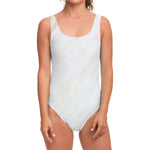 White Brown Smooth Marble Print One Piece Swimsuit
