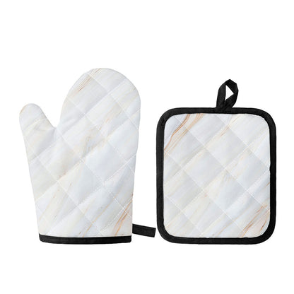 White Brown Smooth Marble Print Oven Mitt And Pot Holder Set