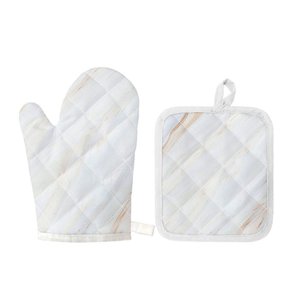 White Brown Smooth Marble Print Oven Mitt And Pot Holder Set