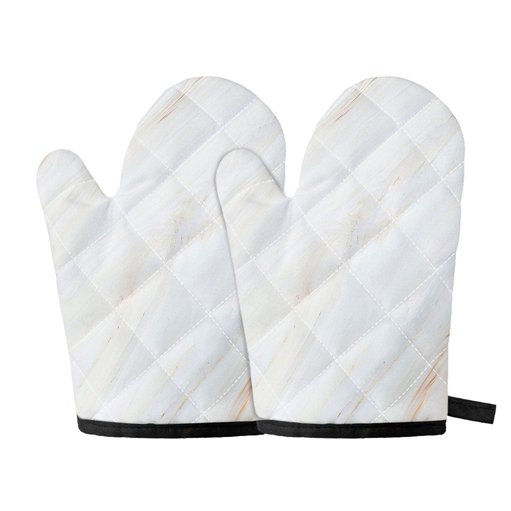 White Brown Smooth Marble Print Oven Mitts