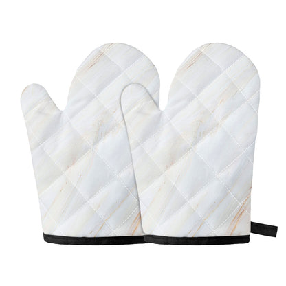 White Brown Smooth Marble Print Oven Mitts