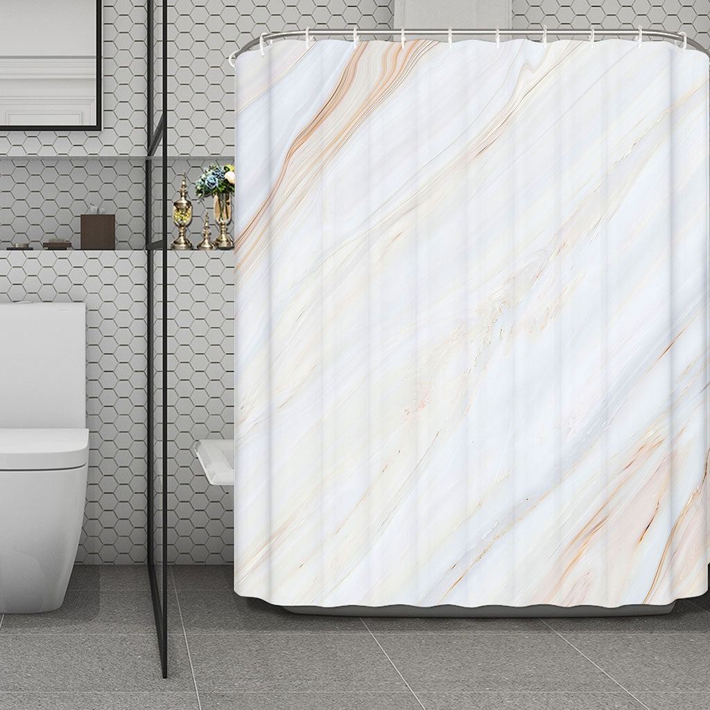 White Brown Smooth Marble Print Polyester Shower Curtain