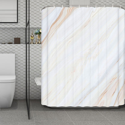 White Brown Smooth Marble Print Polyester Shower Curtain