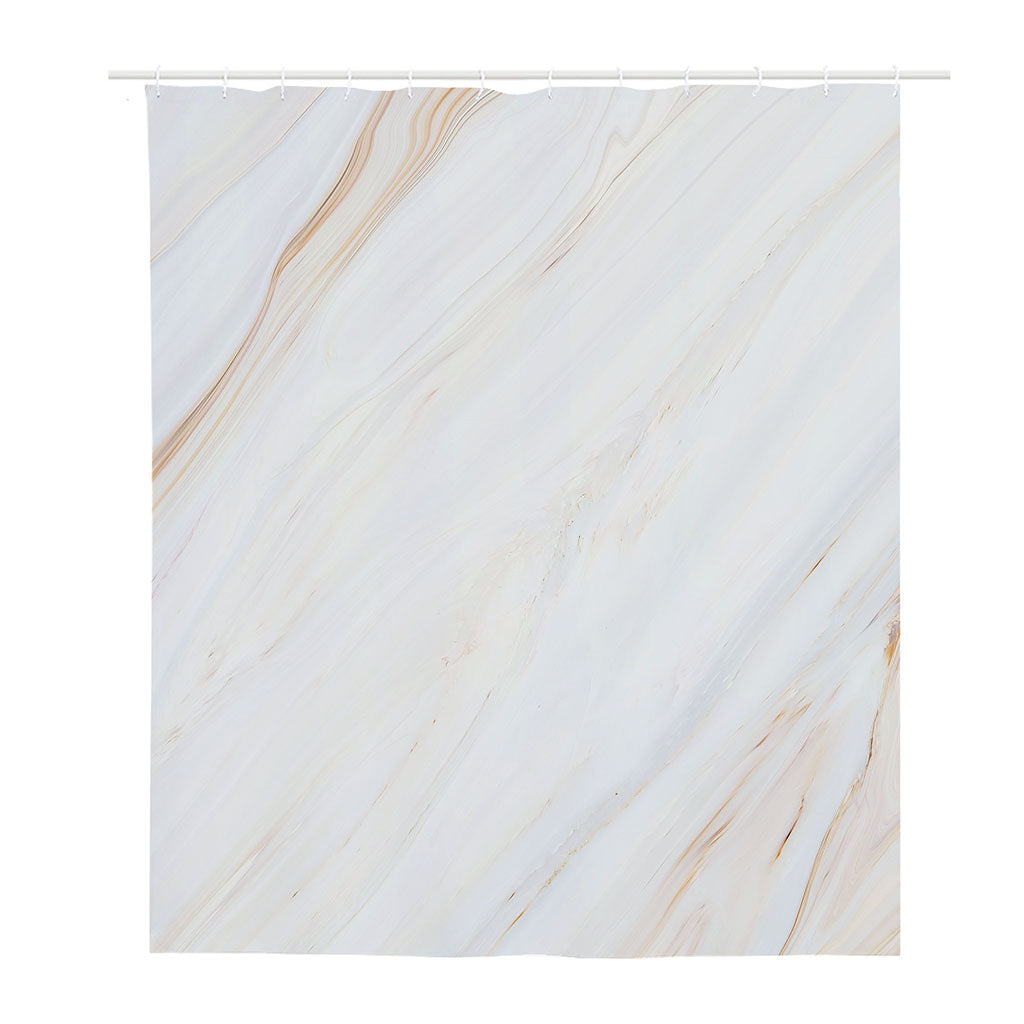 White Brown Smooth Marble Print Polyester Shower Curtain