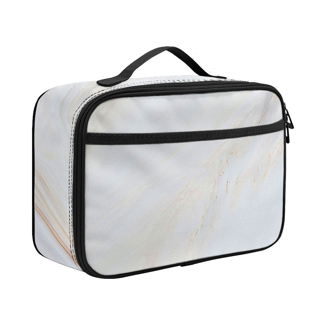 White Brown Smooth Marble Print Portable Lunch Bag