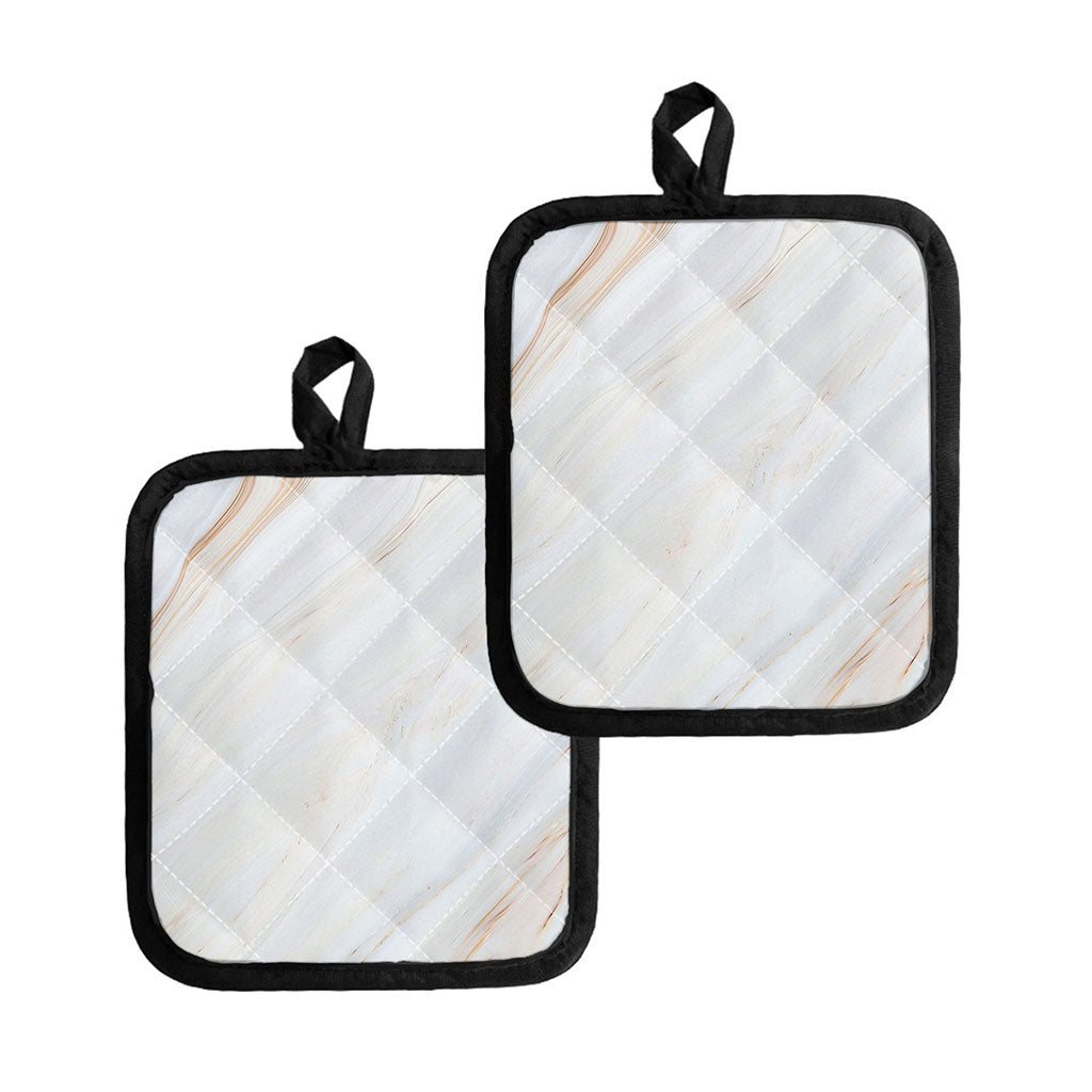 White Brown Smooth Marble Print Pot Holders