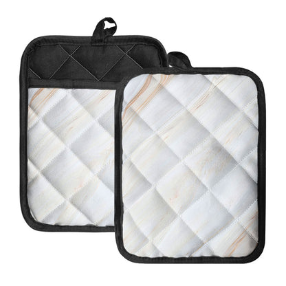 White Brown Smooth Marble Print Pot Holders With Pocket