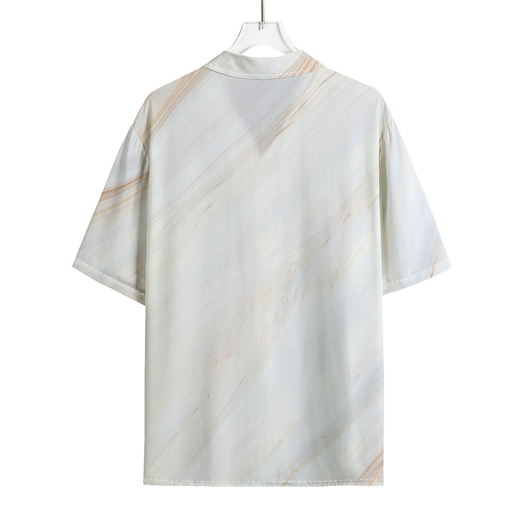 White Brown Smooth Marble Print Rayon Hawaiian Shirt