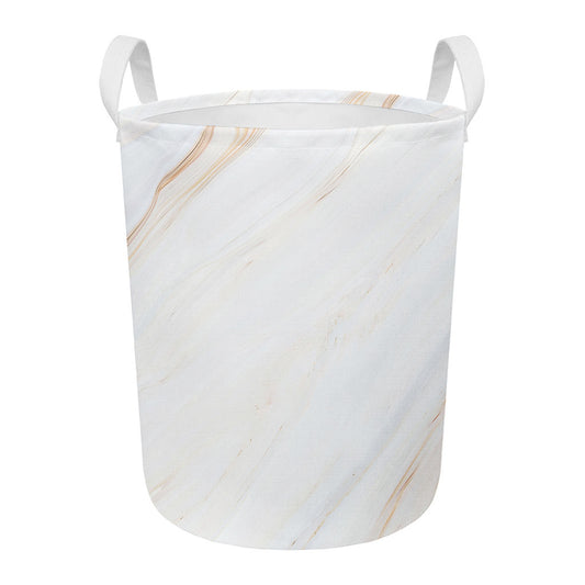 White Brown Smooth Marble Print Round Laundry Basket
