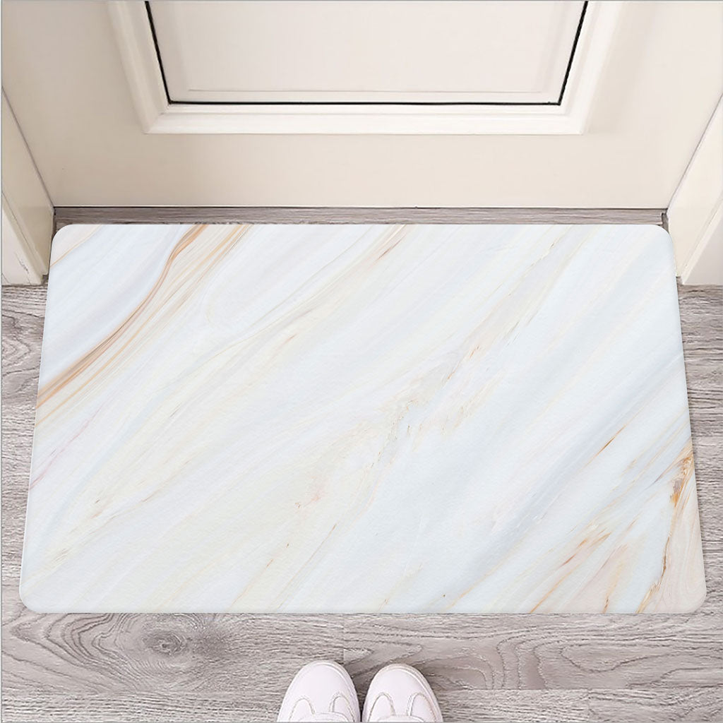 White Brown Smooth Marble Print Rubber Doormat
