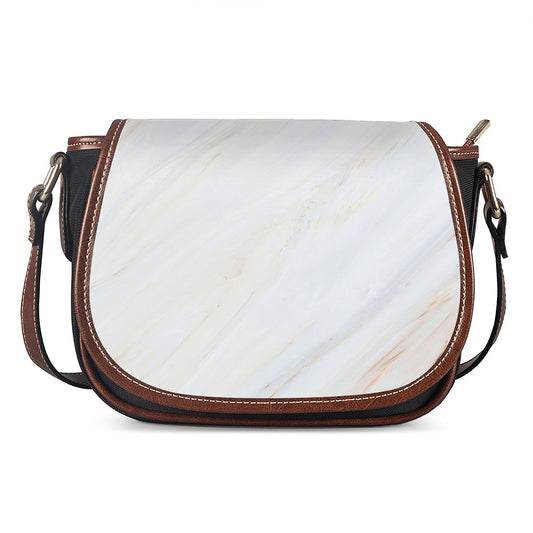 White Brown Smooth Marble Print Saddle Bag