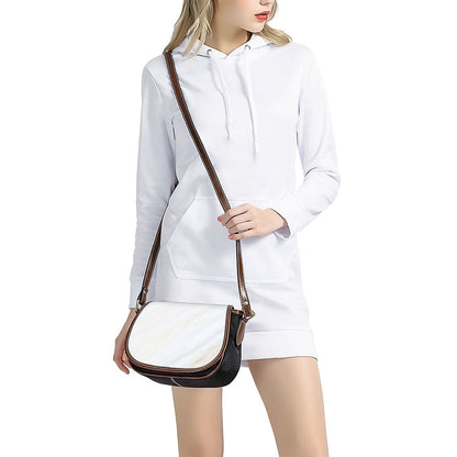 White Brown Smooth Marble Print Saddle Bag