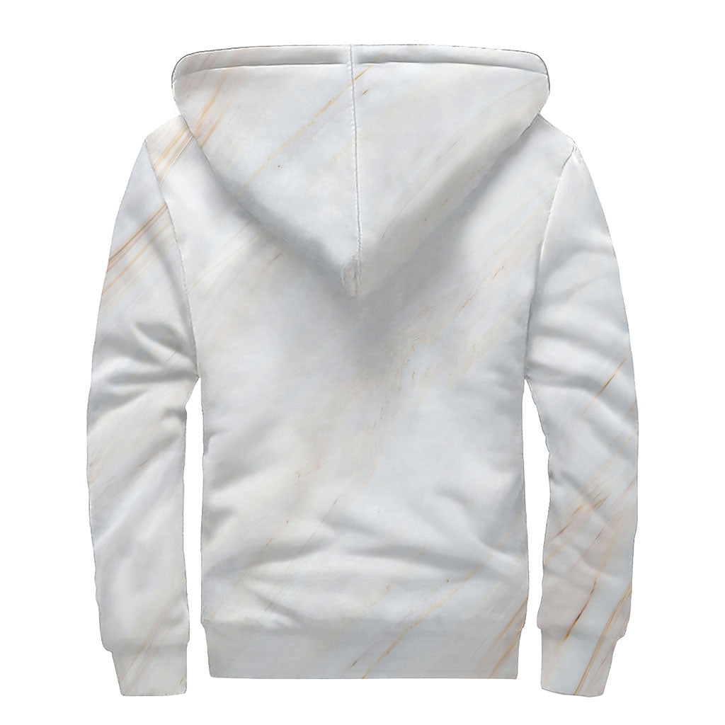 White Brown Smooth Marble Print Sherpa Lined Zip Up Hoodie