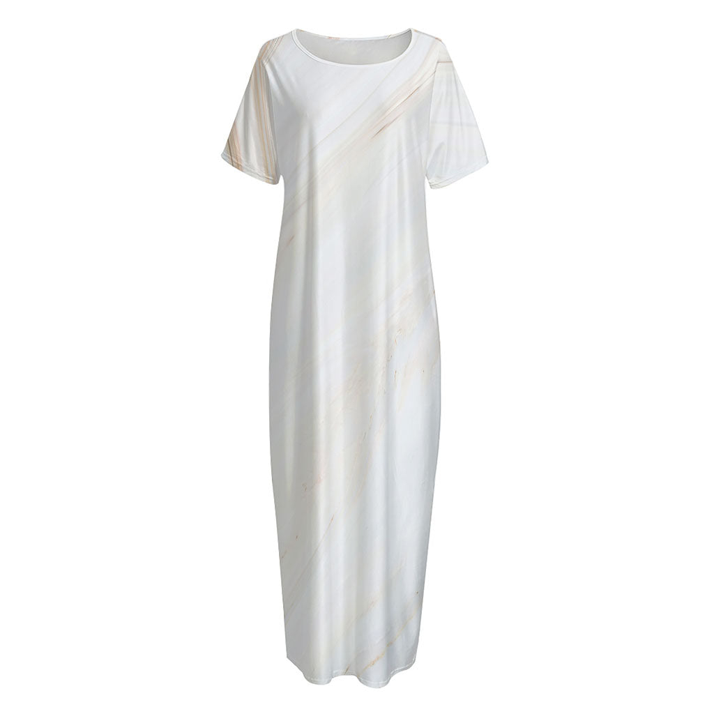 White Brown Smooth Marble Print Short Sleeve Long Nightdress