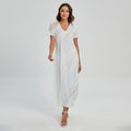 White Brown Smooth Marble Print Short Sleeve Maxi Dress