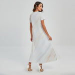 White Brown Smooth Marble Print Short Sleeve Maxi Dress