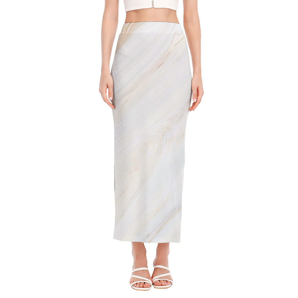 White Brown Smooth Marble Print Side Slit Maxi Skirt