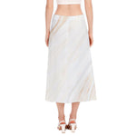 White Brown Smooth Marble Print Side Slit Midi Skirt