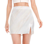 White Brown Smooth Marble Print Side Slit Mini Skirt
