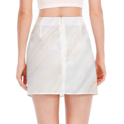 White Brown Smooth Marble Print Side Slit Mini Skirt