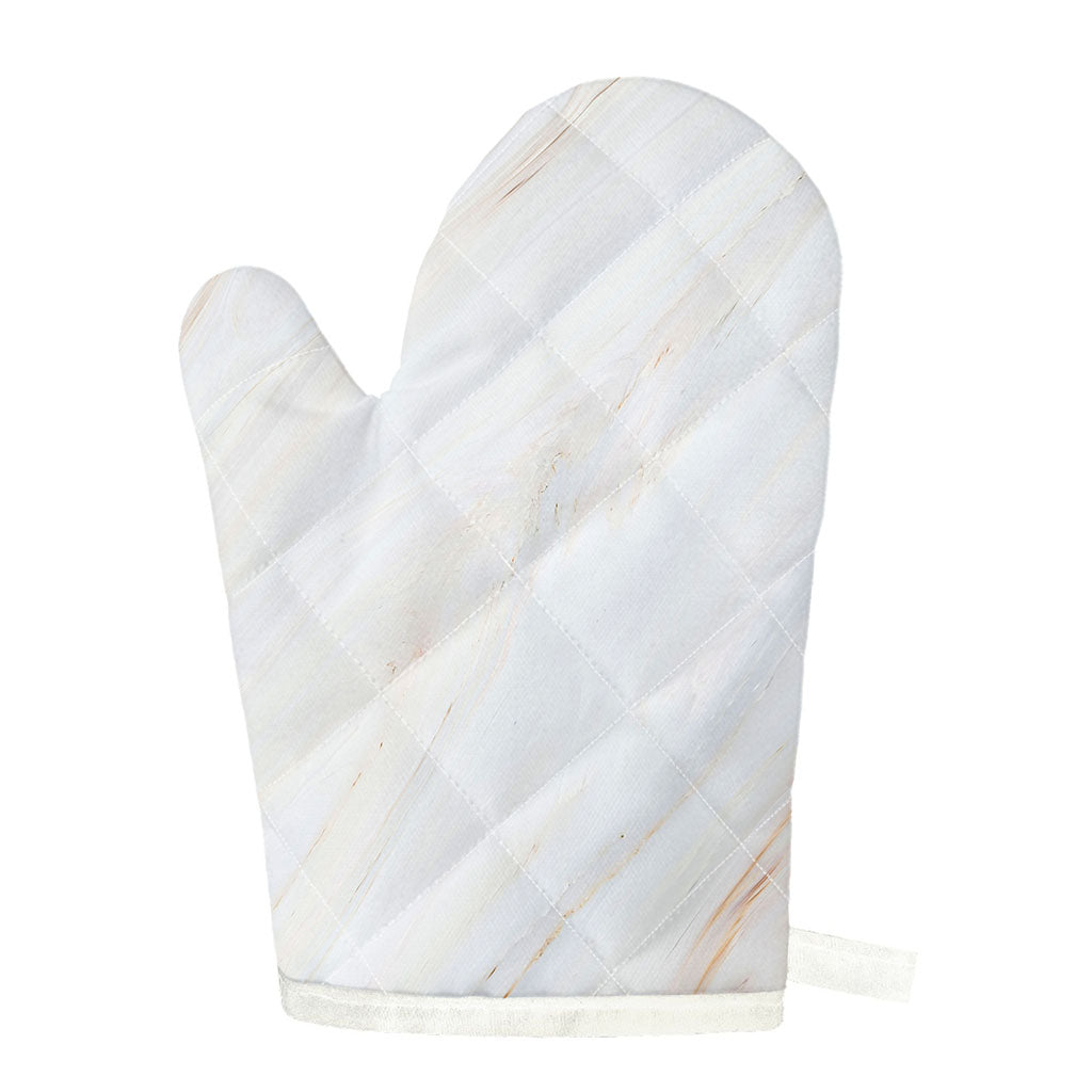 White Brown Smooth Marble Print Single Oven Mitt