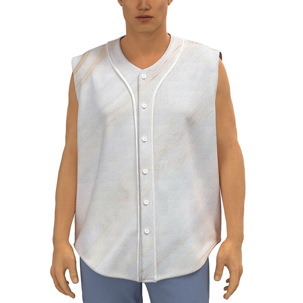 White Brown Smooth Marble Print Sleeveless Baseball Jersey