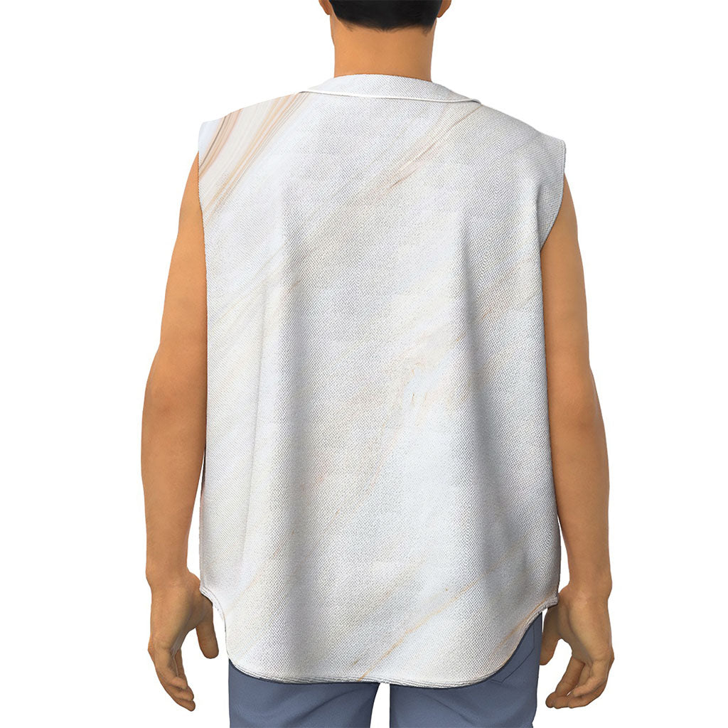White Brown Smooth Marble Print Sleeveless Baseball Jersey