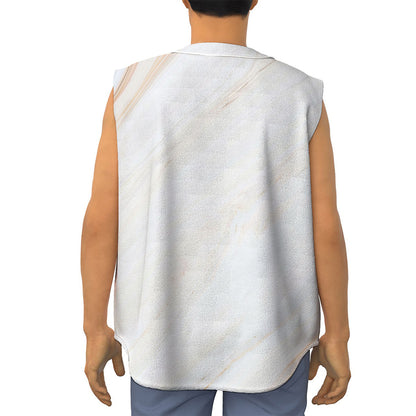 White Brown Smooth Marble Print Sleeveless Baseball Jersey