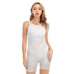 White Brown Smooth Marble Print Sleeveless One Piece Swimsuit