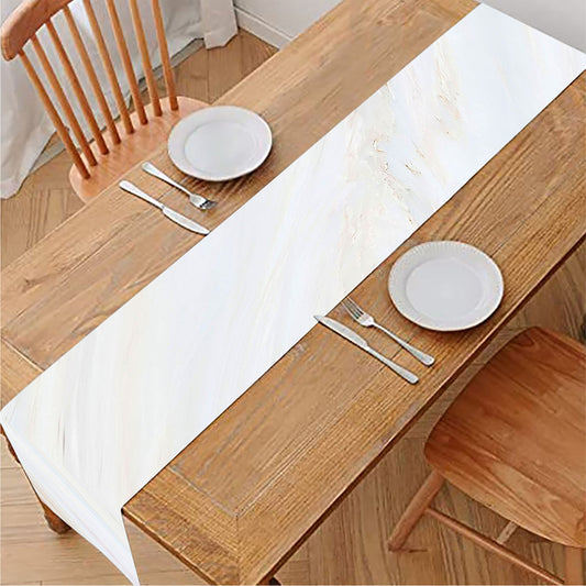 White Brown Smooth Marble Print Table Runner