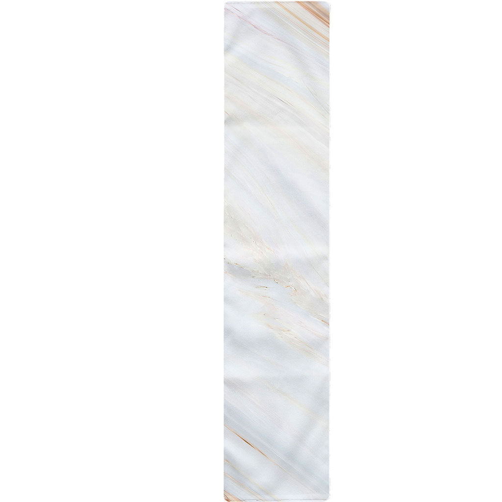 White Brown Smooth Marble Print Table Runner