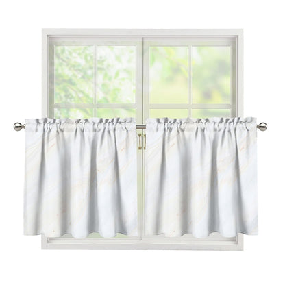 White Brown Smooth Marble Print Tier Curtains