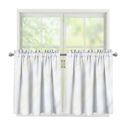 White Brown Smooth Marble Print Tier Curtains