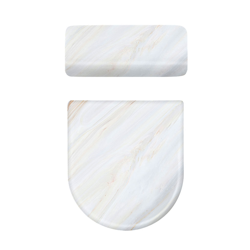 White Brown Smooth Marble Print Toilet Lid And Tank Cover Set