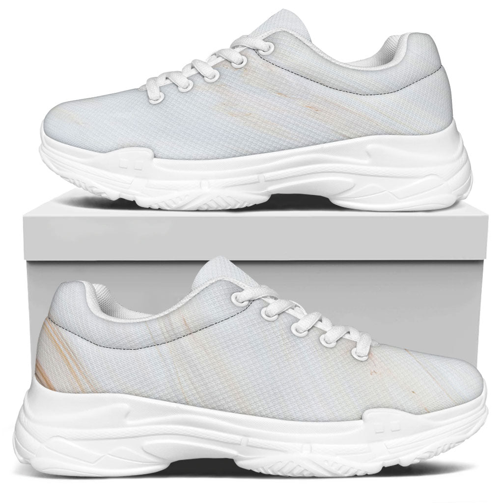 White Brown Smooth Marble Print White Chunky Shoes