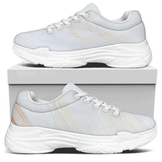 White Brown Smooth Marble Print White Chunky Shoes