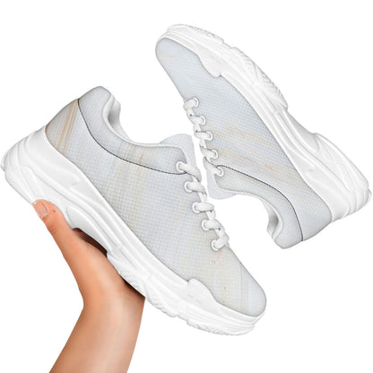 White Brown Smooth Marble Print White Chunky Shoes
