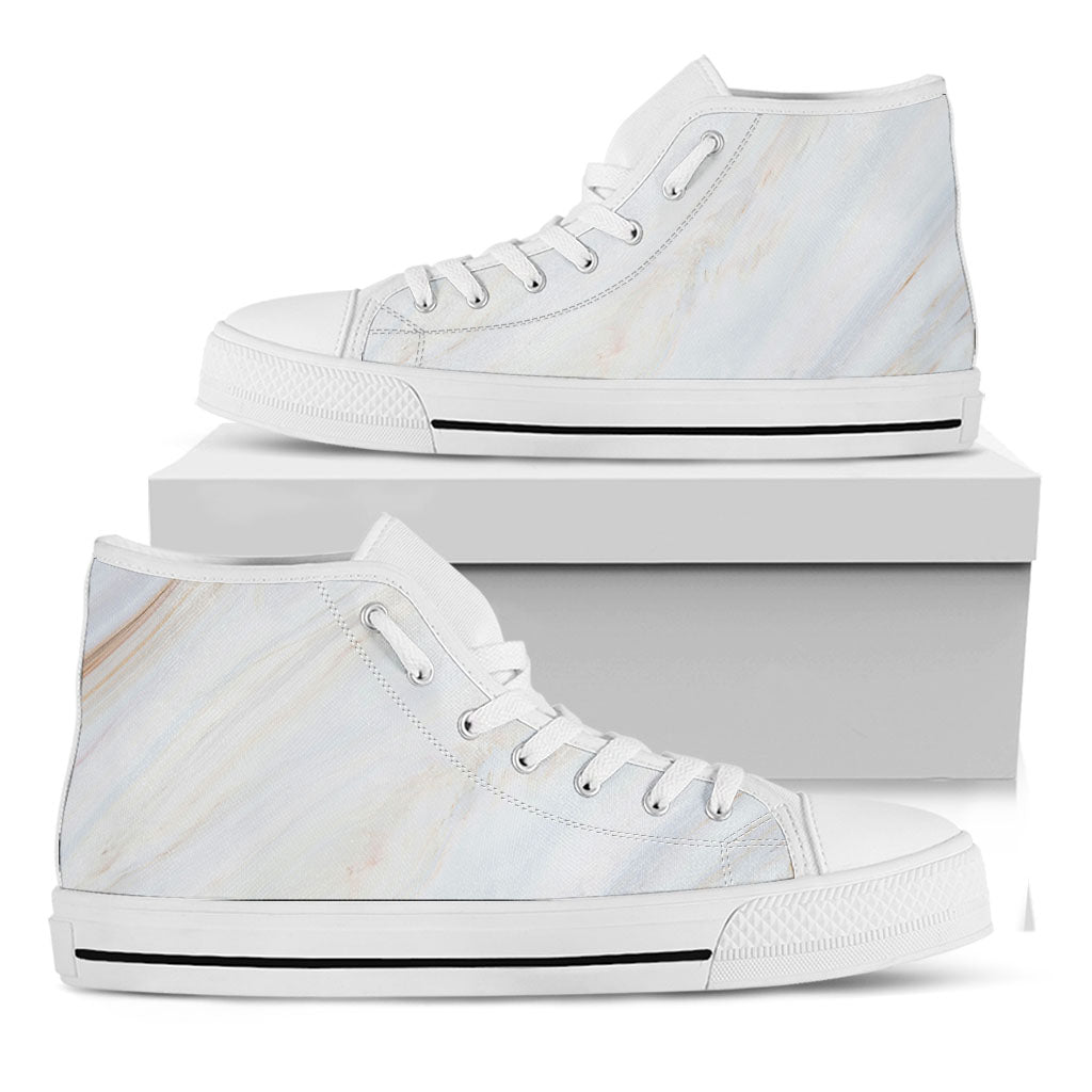 White Brown Smooth Marble Print White High Top Sneakers