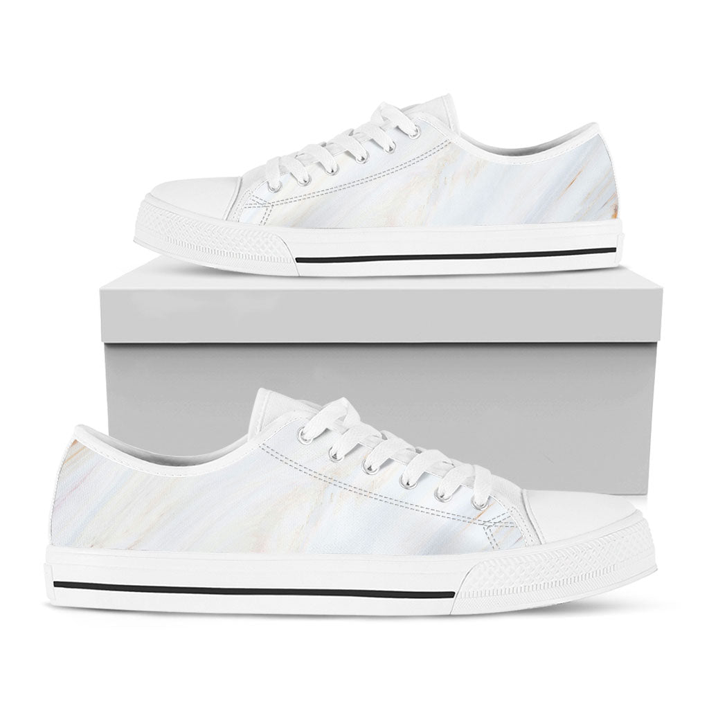 White Brown Smooth Marble Print White Low Top Sneakers