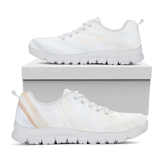 White Brown Smooth Marble Print White Running Shoes